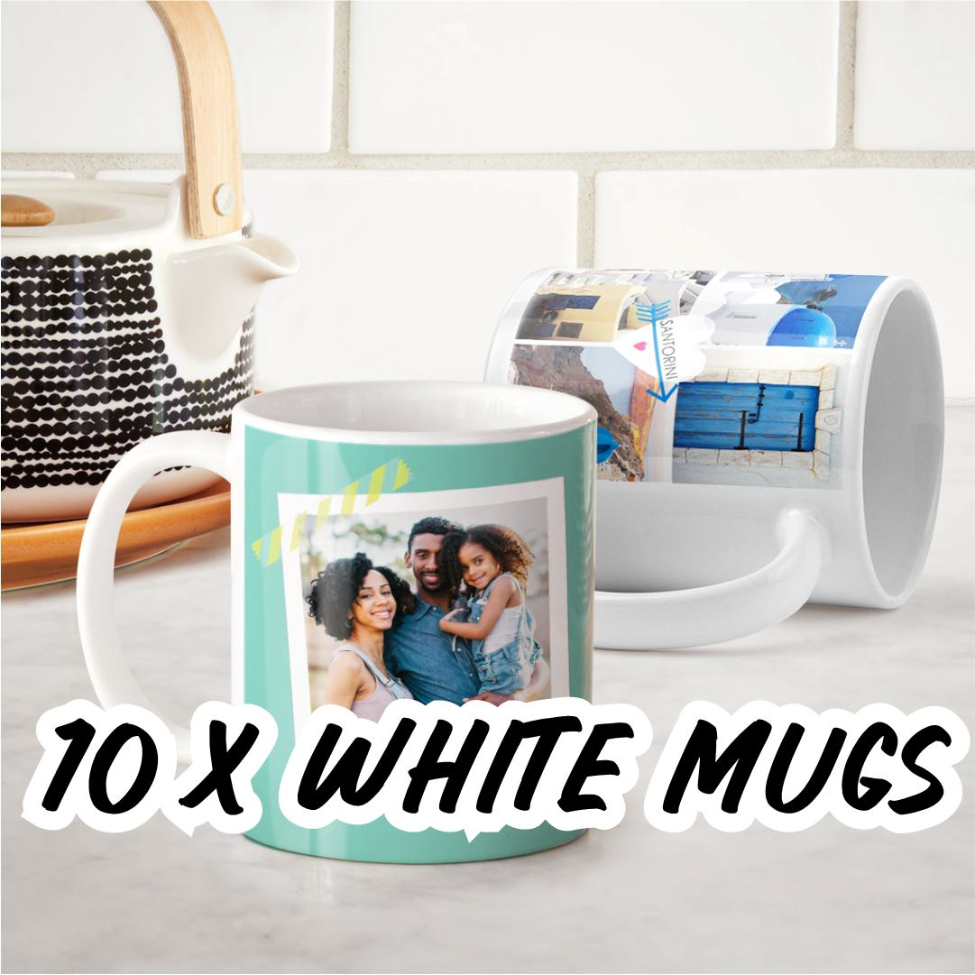 10 x Printed White Mugs